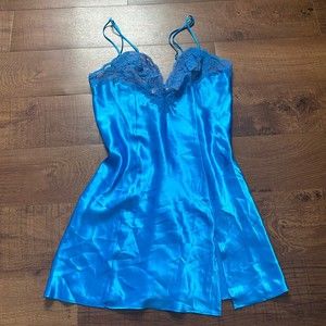vintage gold label victorias secret sky blue lace cami slip dress